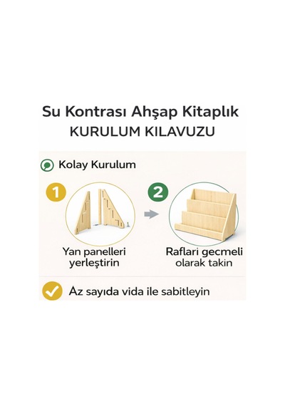 Su Kontrası Ahşap Çocuk Kitaplığı Kolay Kurulum Krem