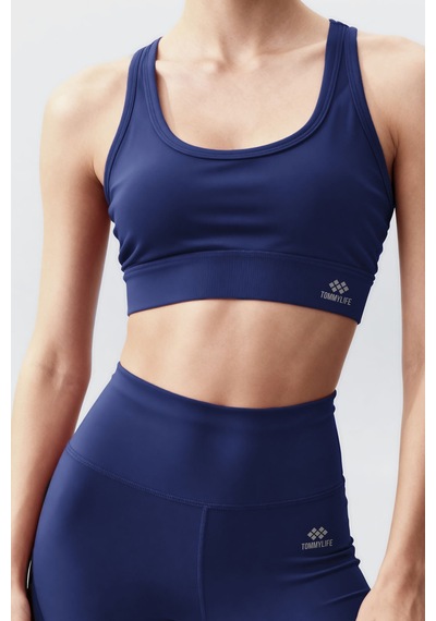 Tommylife İndigo Yüksek Bel Toparlayıcı Çapraz Sırt Detaylı Slim Fit Kadın Tayt Takım - 95283