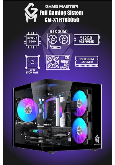 Game Master GM-X1 R5 5600 16 GB 512 GB M.2 SSD RTX3050 27" Free Dos Masaüstü Oyuncu Bilgisayarı