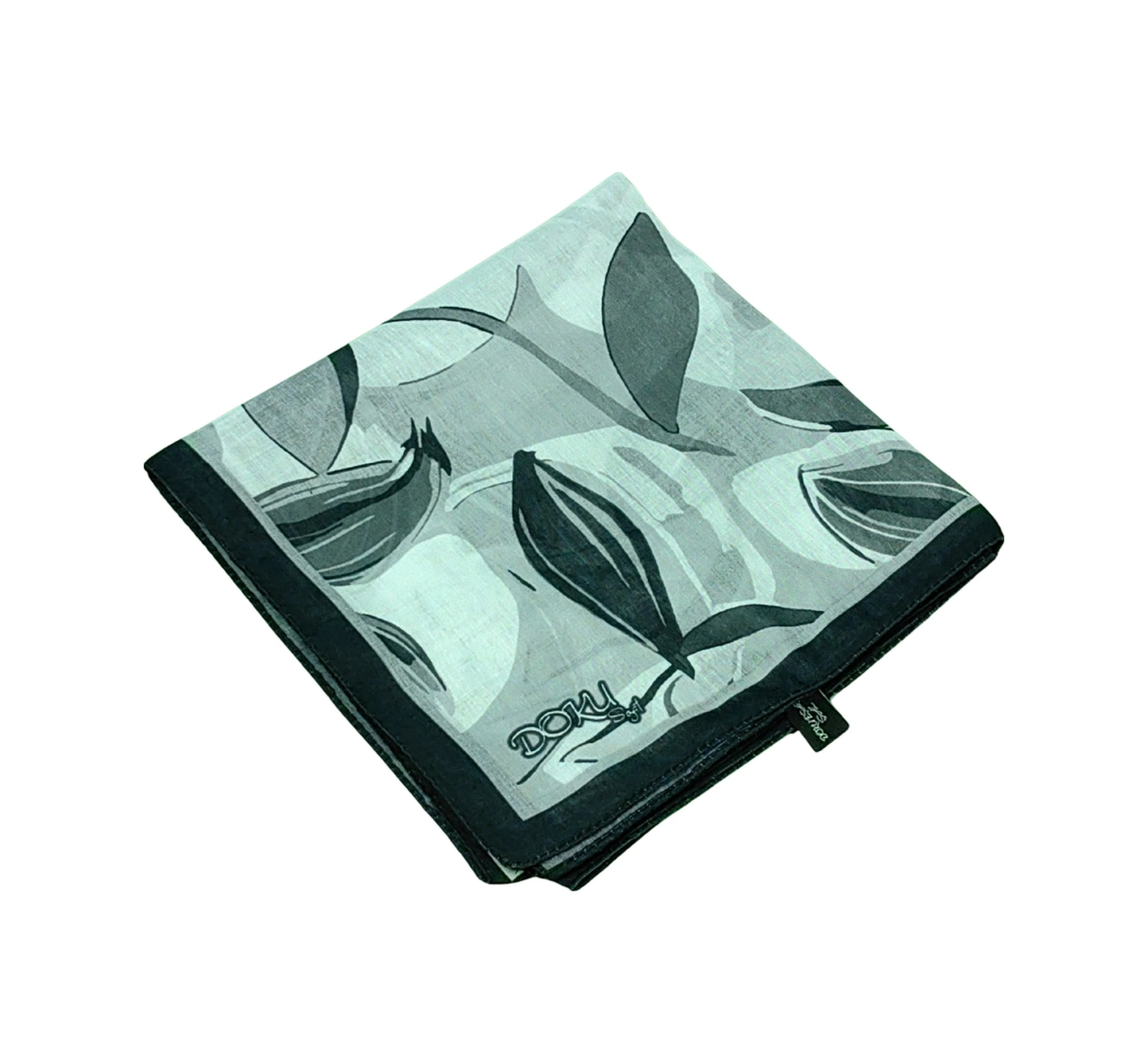 Mim Eşarp Ebruli Soft Pamuklu Çiçek Desenli Eşarp - 95x95 Cm Siyah - Gri