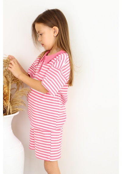 Miababy Çizgili Lacoste İkili Takım Pembe Miababy Çizgili Lacoste İkili Takım Pembe