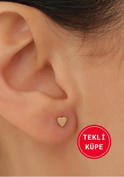14 Ayar Altın Minimal Kalp Tekli Küpe Sarı Altın