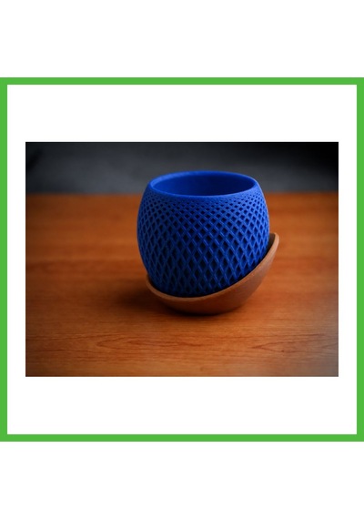Vaveni 3d Baskı Küre Saksı - Kafes Dokulu İki Parçalı Dekoratif Saksı - Mavi-kahverengi Arz