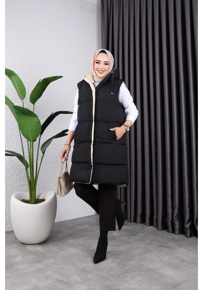 Harman Butik Kadın Çift Taraflı Giyilebilir Şişme Yelek Siyah Siyah