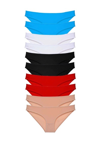 10 Adet Süper Eko Set Likralı Kadın Slip Siyah Kırmızı Ten Beyaz Mavi