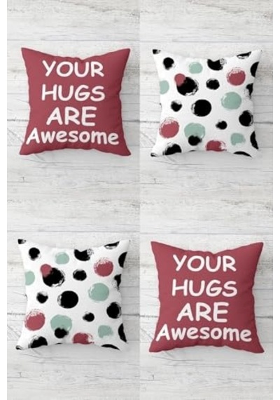 Pelangi Your Hugs Are Awesome Sevgili Gizli Fermuarlı Kırlent Kılıfı Koltuk Yastık Kılıfı Takım 4adet , Bordo- Diğer
