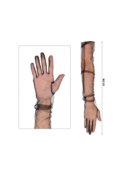 Uzun Boy Likralı Siyah Renk Yetişkin Mega Tül Eldiven 53 Cm 2 Yaş Mavi