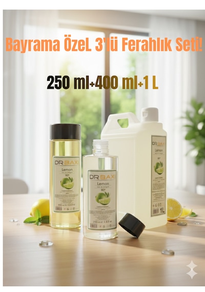 Bayrama Özel 3 Lü Kolonya Seti - Ekonomik Paket 250ml + 400ml + 1l