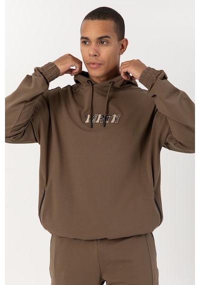 Maraton Sportswear Oversize Erkek Kapşonlu Düşük Kol Basic Kakao Sweatshirt 22465-kakao