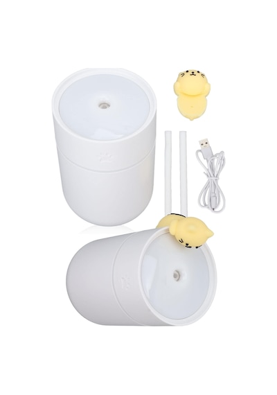 Isınan Işıklı Kedi Figürlü Ultrasonik Hava Nemlendirici - 300ml Usb Buhar Makinesi & Gece Lambası