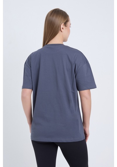 Velvoria Unisex Oversize Relaxed Summer Baskılı Antrasit Renk T-shırt