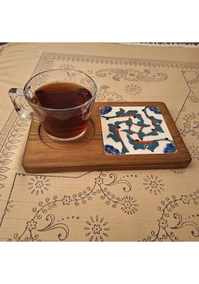 El Yapımı Çini- Çay&kahve Sunum Tepsisi Kahverengi