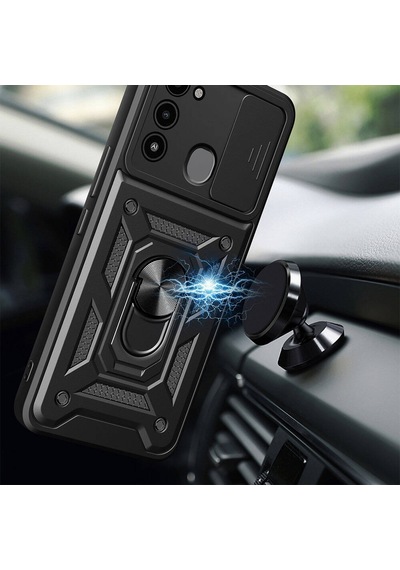 Tecno Spark 8c İle Uyumlu Kılıf Magnetik Standlı Kamera Korumalı Sürgülü Kapak