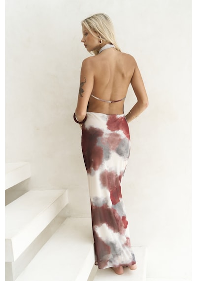 Mai Collection Mai Studios Co. Galagher Degaje Bordo Uzun Elbise Bordo