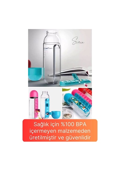 Pratik İlaç Kutusu Su Matara Sızdırmaz Akıtmaz Şişe Spor Suluk Hazneli Fonksiyonel Kolay Taşınabilir