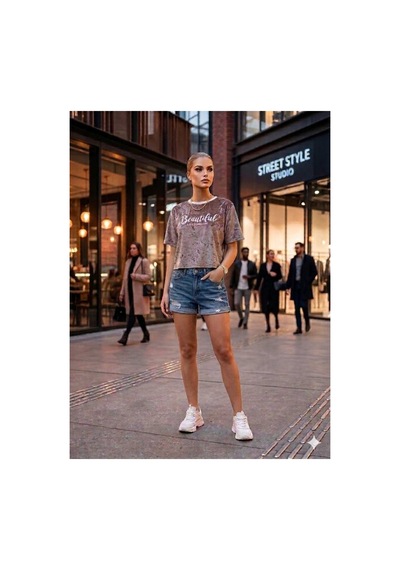 Maşuka Kadife Kumaş Yazlık Kadın T-shirt Tişört Gül Kurusu Gül Kurusu