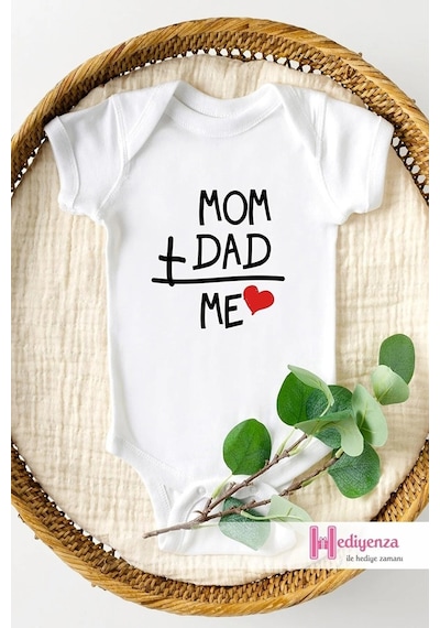 Hediyenza Mom Dad Me Özel Tasarım Bebek Zıbın Pamuklu Çıtçıtlı Body Beyaz