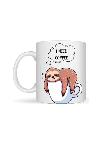 I Need Coffee Yazılı Tembel Hayvan Tasarımlı Kupa Model 236 Komik Seramik Kahve Kupası Çok Renkli