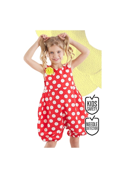Denokids Kırmızı Beyaz Puanlı Kız Çocuk Balon Tulum