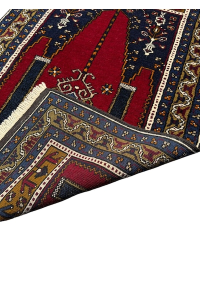 El Dokuma Sıfır Yahyalı Seccade 96x150 Kırmızı Lacivert Kök Boya %100 Yün
