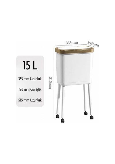 15 Litre Ayaklı Çöp Kovası Kapaklı Tekerlekli Mutfak Banyo Ofis Çöp Kutusu Tg3451
