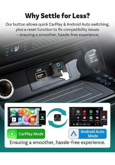 Mini Pico, 2026 Yeniliği 2'in'1 Kablosuz Carplay Ve Android Auto Adaptörü Tek Dokunuşla Cihaz Değişimi, Tak Ve Kullan, Wifi 6 Ve Bluetooth 5.4, İphone Ve Android İçin Otomatik Bağlanır