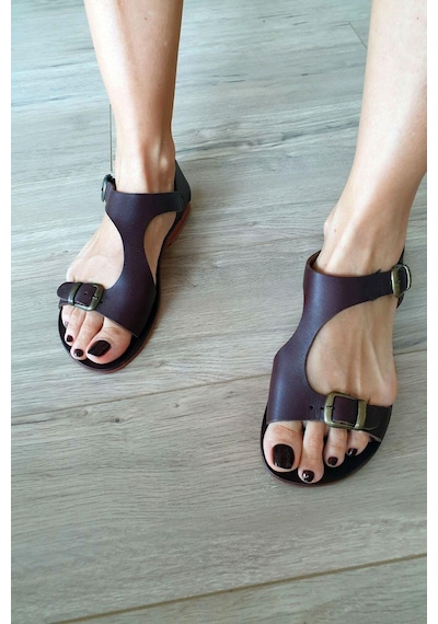 2110 Topukla  Kadın Hakiki Deri Bodrum Sandalet Siyah