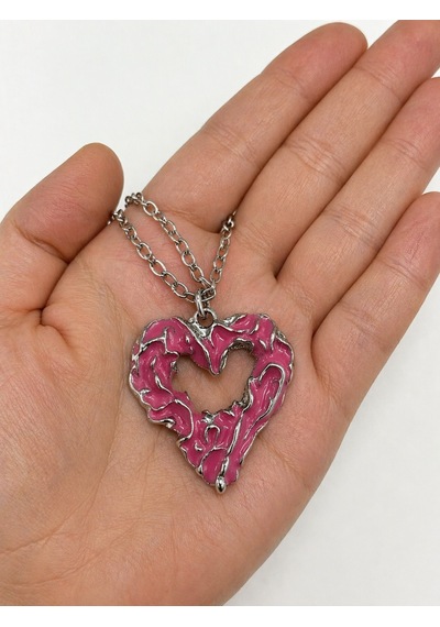 Pembe Gotik Kalp Kolye Metal Zincir Unisex Tasarım Çok renkli
