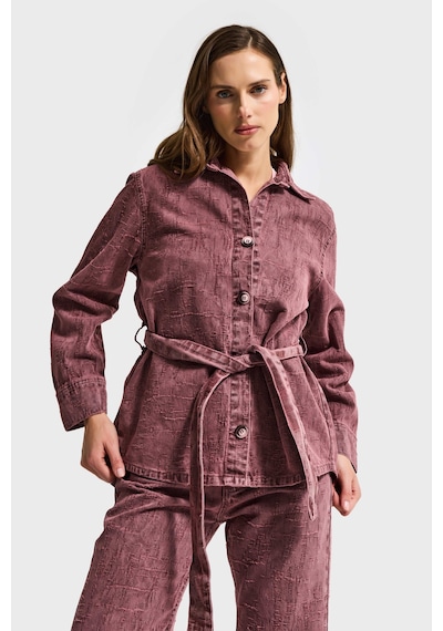 Kadın Gül Kurusu 6s6-98 Oversize Kemer Detaylı Kumaş Özellikli Tasarım Denim Ceket Bordo