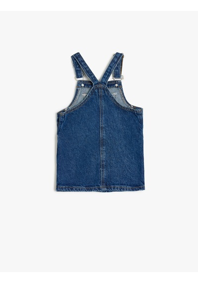 Koton Pamuklu Kare Yaka Cep Detaylı Denim Jile Elbise Dark Indıgo 5smg80007ad Koyu İndigo