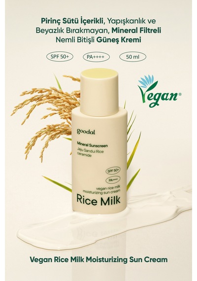 Mineral Filtreli, Nemli Bitişli Güneş Kremi Goodal Vegan Rice Milk Moisturizing Sun Cream Spf50+