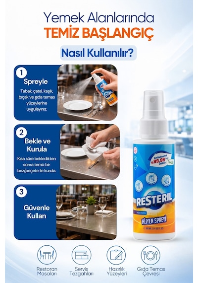 Resteril Alkolsüz Parfümsüz Hipokloröz Asit Koku Giderici Çok Amaçlı Hijyen Spreyi Seyahat Boy 100 ML