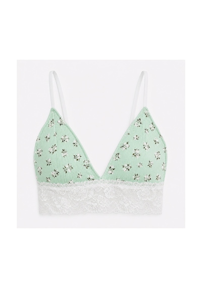 Bonbon Kadın Bohçalık Çeyizlik Hediyelik Pointel Kumaş Şort Kısa Kol Tshirt Ve Bralet 3'lü Pijama Takım Bb2414 Yeşil