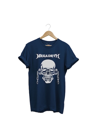 Heavy Metal Unisex Megadeth Skull Baskılı %100 Pamuk Regular Fit Bisiklet Yaka Lacivert T-shirt Lacivert