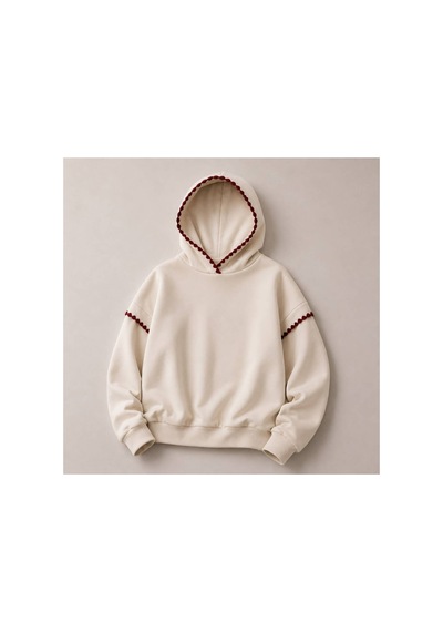 Herkesemoda Yaka Ve Kol Nakış Detaylı Kapüşonlu 2 İplik Şardonlu Sweatshirt Bej-bordo Herkesemoda Yaka Ve Kol Nakış Detaylı Kapüşonlu 2 İplik Şardonlu Sweatshirt Bej-bordo