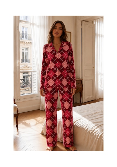 Fit Women Kadın Relax Fit Düğme Kırmızı Pijama Takımı
