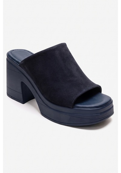 Luvishoes Nola Lacivert Süet Hakiki Deri Kadın Kalın Topuklu Terlik