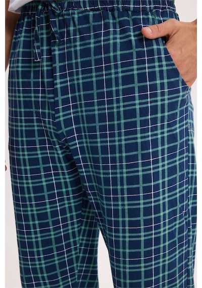 Tudors Erkek Standart Fit Normal Kesim Pamuklu Kareli Beli Bağcıklı Cepli Lacivert Pijama Altı-51263