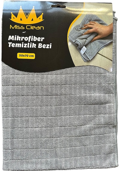 Miss Clean Mikrofiber Kareli Yüzey Cam Temizlik Bezi 50x70 Cm Süper Emici - 320 Gr. - Gri - 5 Adet Gri