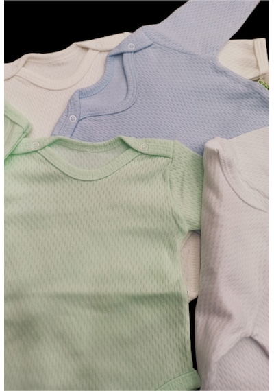 özdemirli bebe Uzun Kollu Çıtçıtlı Badi Bisiklet Yaka Body Hava Alır Kumaş Düz Renk Zıbın (4lü Paket) 0-48 Ay Arası