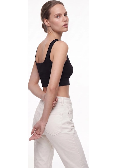 CEMO Kadın Yüksek Bel Mom Fit Kesik Paca Jean Pantolon Beyaz