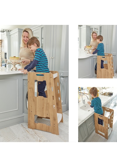 Ahşap Montessori Öğrenme Kulesi / 2-6 Yaş / Naturel Ahşap