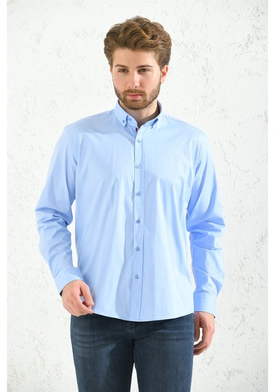 Erkek Slim Fit Uzun Kol Yıkamalı Gabardin Hediye Kutulu Gömlek - Mavi