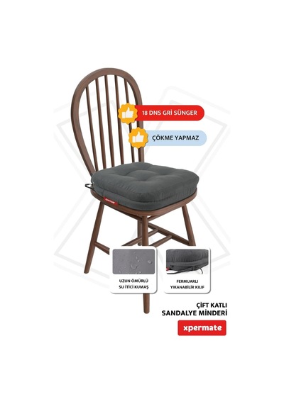 Sandalye Minderi 2'li Set 42x42x8 Cm Kalın Çift Kat Pofidik Minder Yıkanabilir Fermuarlı Su Ve Yağ İtici Antrasit Çok Renkli