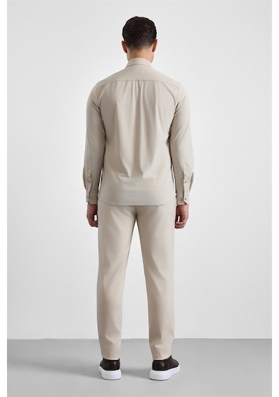 Süvari Ekru Slim Klasik Yaka Düz Casual Gömlek Gm1008400364-bj1
