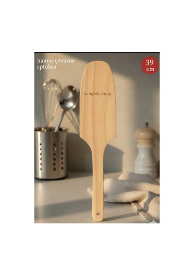 Kamptek Ahşap Hamur Çevirme Spatulası - 39 Cm Büyük Boy Yufka Ve Gözleme Spatulası Ahşap