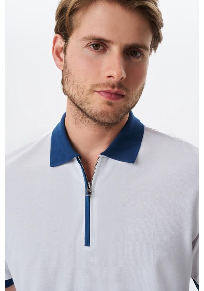 AR-MA Arma Erkek Regular Fit Basic % 100 Pamuk Pike Fermuarlı Polo Yaka Tişört Y29374354302 Beyaz