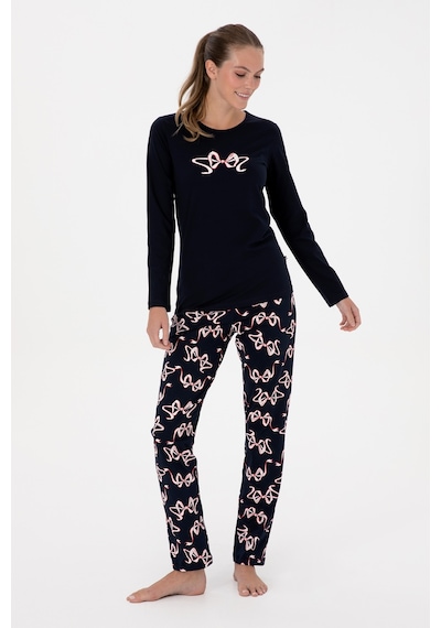 U.S. Polo Assn. Kadın Lacivert Yılbaşı Temalı Pijama Takımı 50318932-VR033