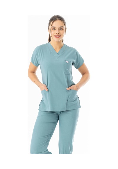 Likra Yarasa Kol Doktor Hemşire Forması Filiz Yeşili Lyrs1023 Filiz Yeşili