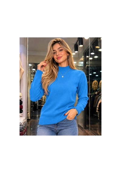Hira Life Fashion Kadın Şık Tasarım Ve Yumuşak Dokulu Dik Yaka Triko Basic Kazak Bluz Mavi Mavi Hira Life Fashion Kadın Şık Tasarım Ve Yumuşak Dokulu Dik Yaka Triko Basic Kazak Bluz Mavi Mavi